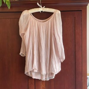 Women’s Bella Ambra Soft Pink Silk Top, Made in Italy, Size Large